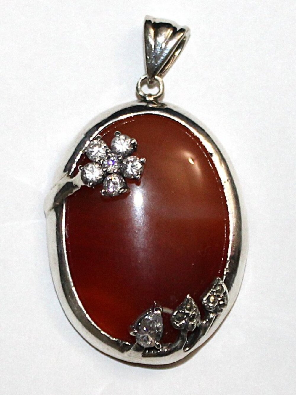 Sterling Silver Carnelian Cubic Zirconia Pendant 24 Grams